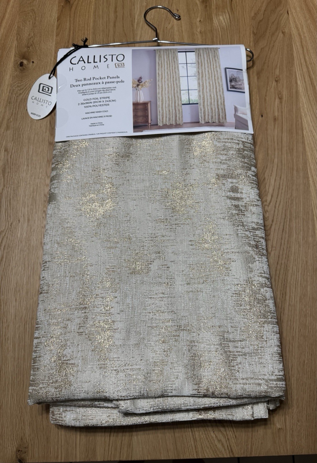 NEW NWT Callisto Home Curtains Panels GOLD Foil Stripe LINED 36×96 STUNNING SET!