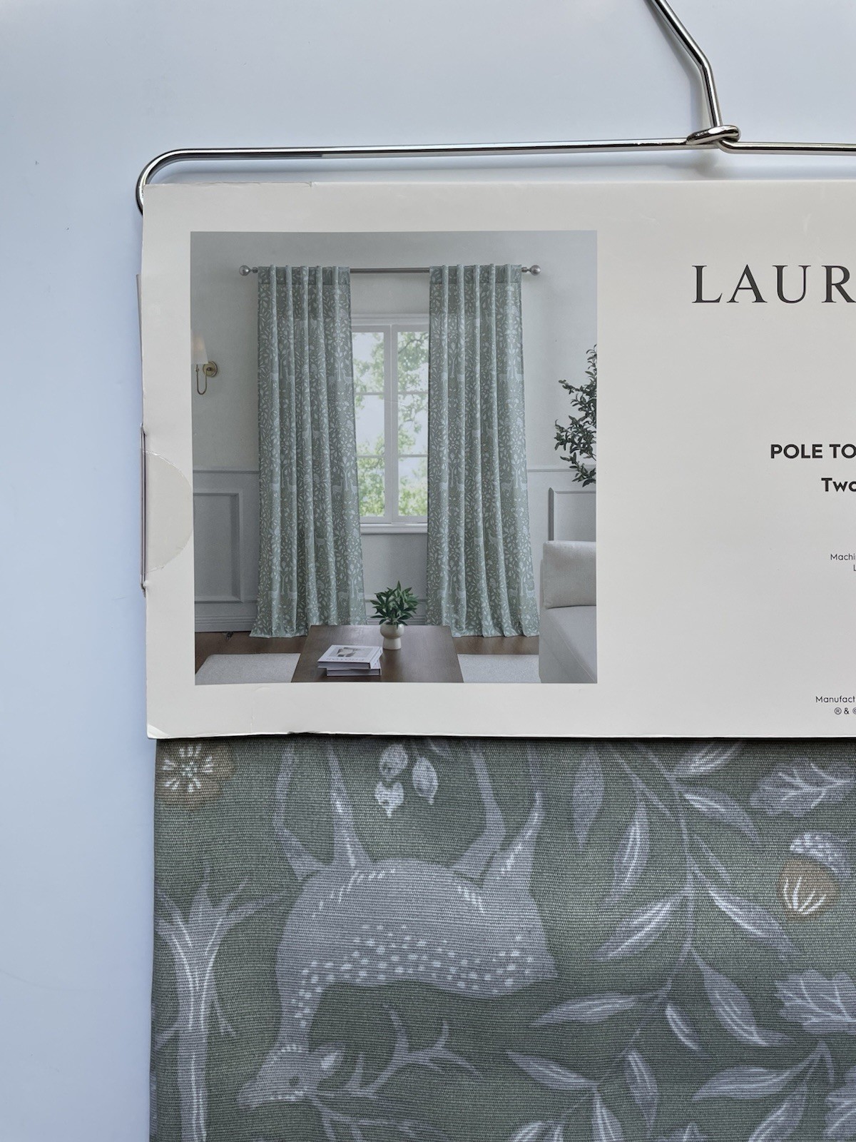 Laura Ashley ELDER FOREST 38”x96” Drapes Sage Green Cotton Blend 2 Panels NEW