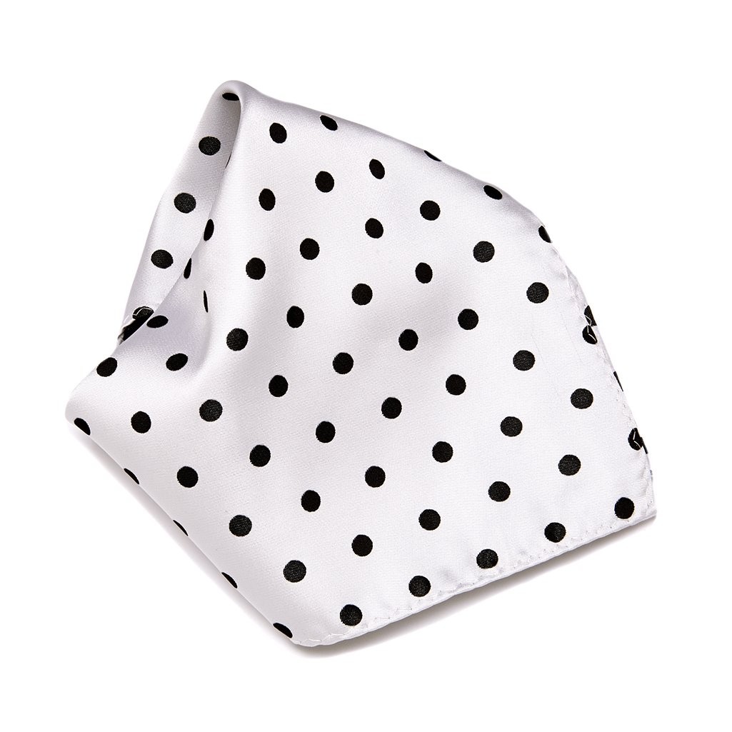 Vesuvio Napoli WHITE with BLACK Polka Dots Handkerchief 10×10 Inches, White