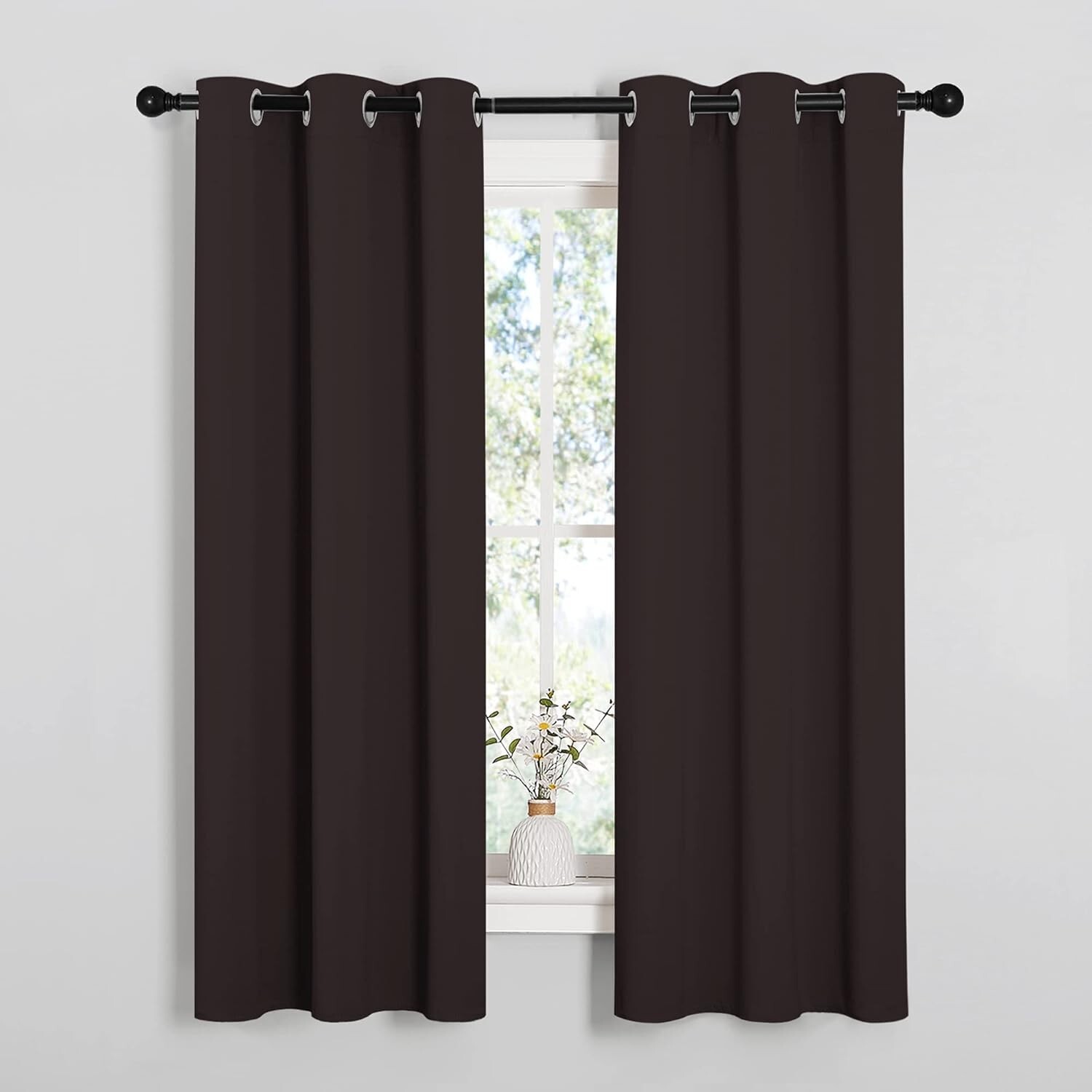 2PCS Toffee Brown 63″L x 34″W Super Heavy Privacy Darkening Curtains For Bedroom