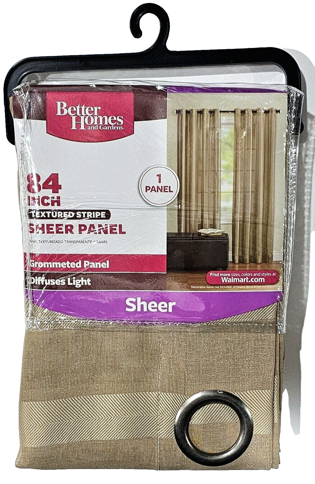 Better Homes & Gardens 52×84 In Textured Stripe Sheer Panel Clay Beige