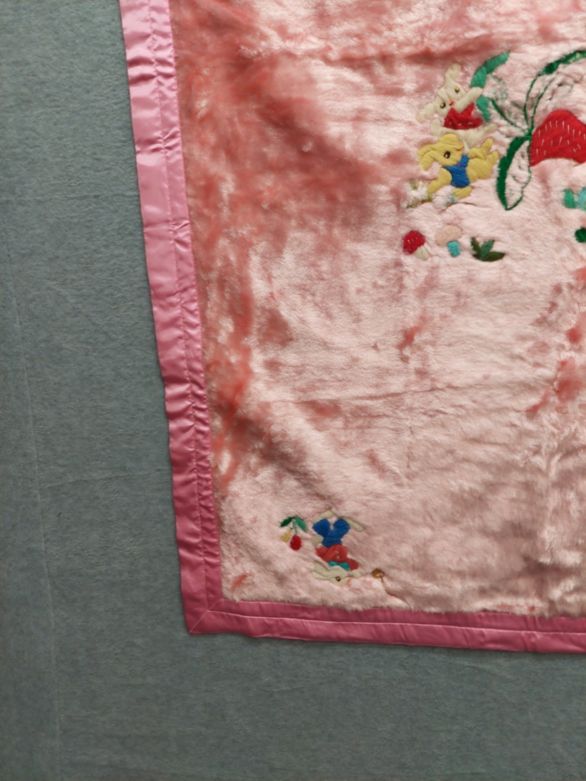 Unbranded Antique Panel Pink Floral Hand Embroidered Rectangular Decorative