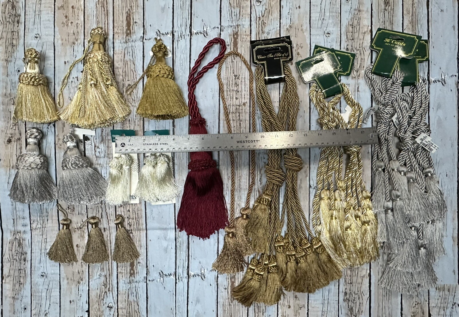 Vtg Lot 39 Assorted Gold Brown Grey Beige TASSELS Home Decor Tie Backs Holdbacks