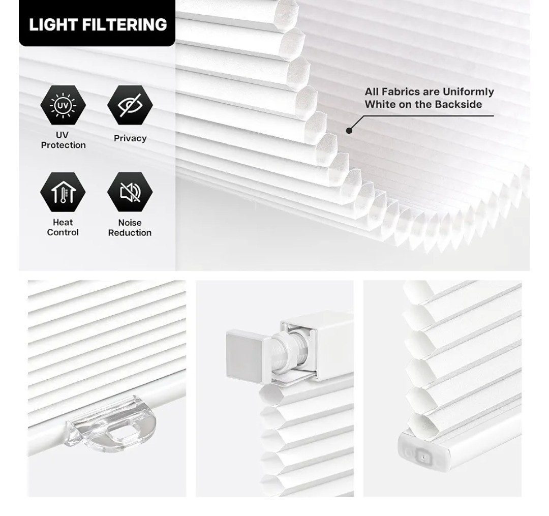 LazBlinds Cordless Cellular Shades,No Drill Honeycomb 34” W x 48” H Cream