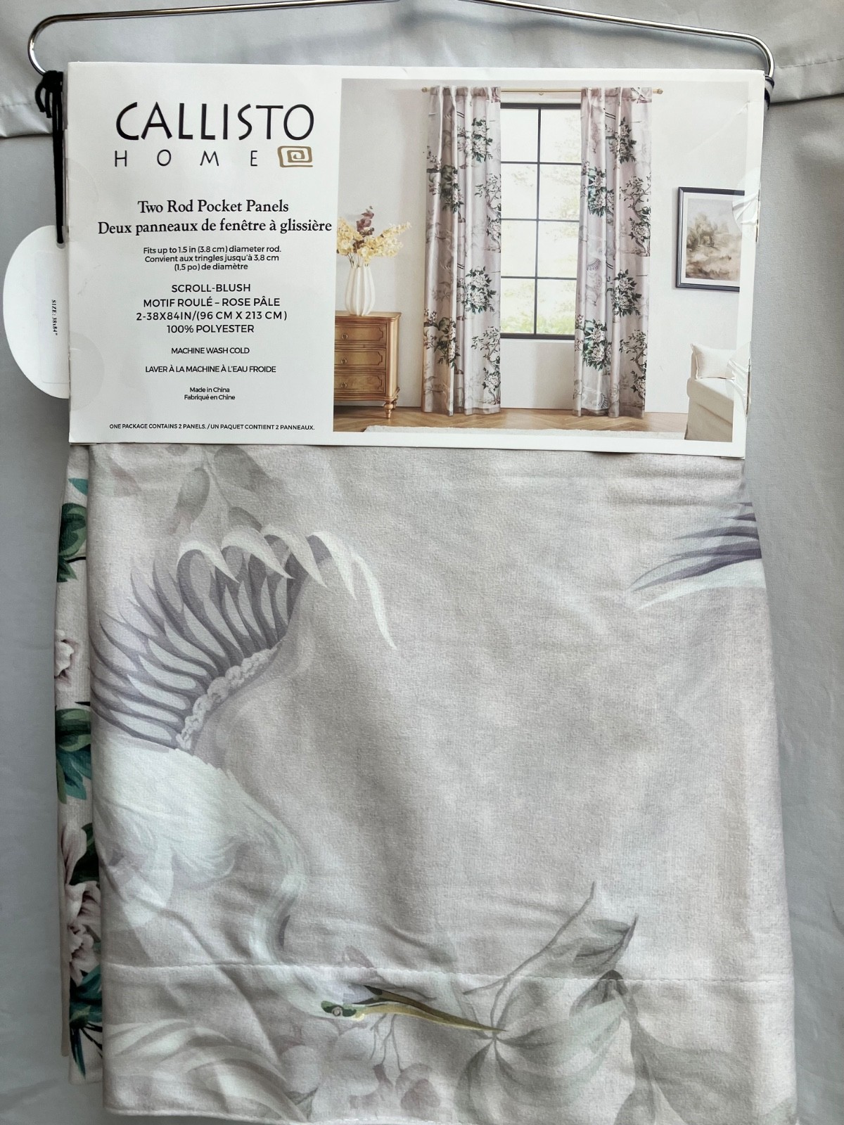 CALLISTO Home Herons- Scroll Blush CURTAINS Rod Pocket 2x PANELS 38” x 84” NEW