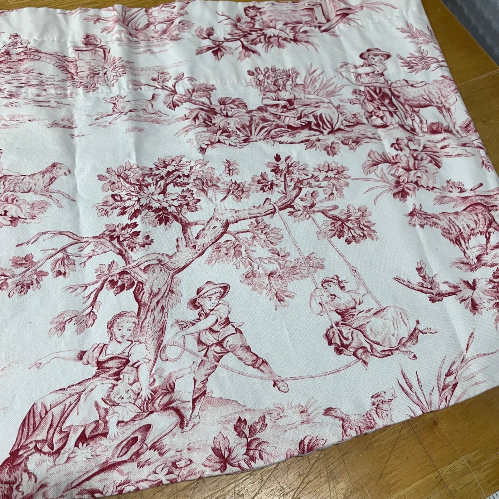 Vtg Country Curtains Red White Toile Valance French Country Pastoral 52×19 USA