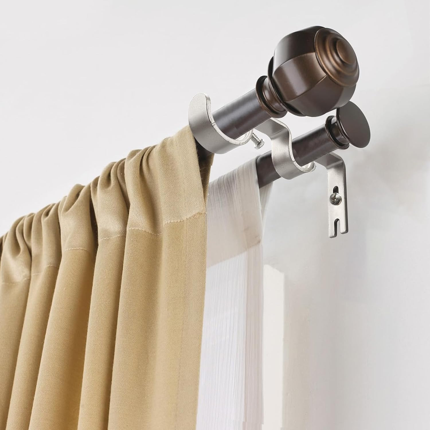Double Curtain Rod Bracket,6 Pack Metal Curtain Rod Holders for Wall,Sturdy
