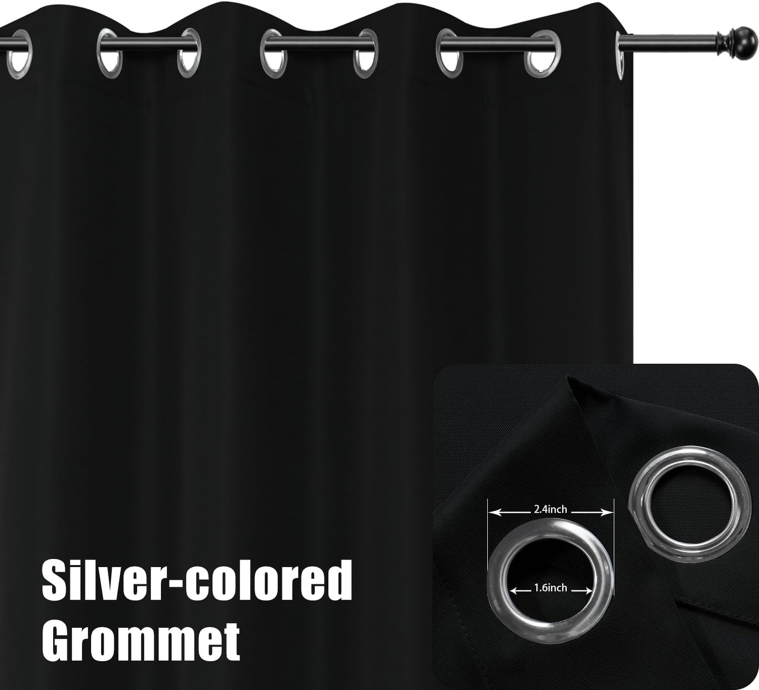 Extra Wide Waterproof Outdoor Curtains for Patio, 150×108 Inch, Black