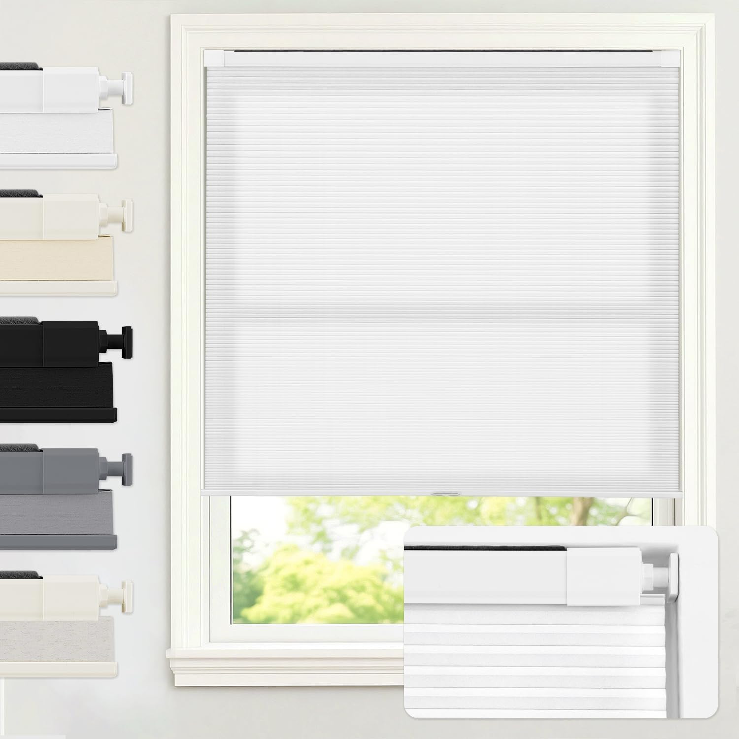 No Tools No Drill Cordless Cellular Shades Blinds for Indoor Windows, Light Filt