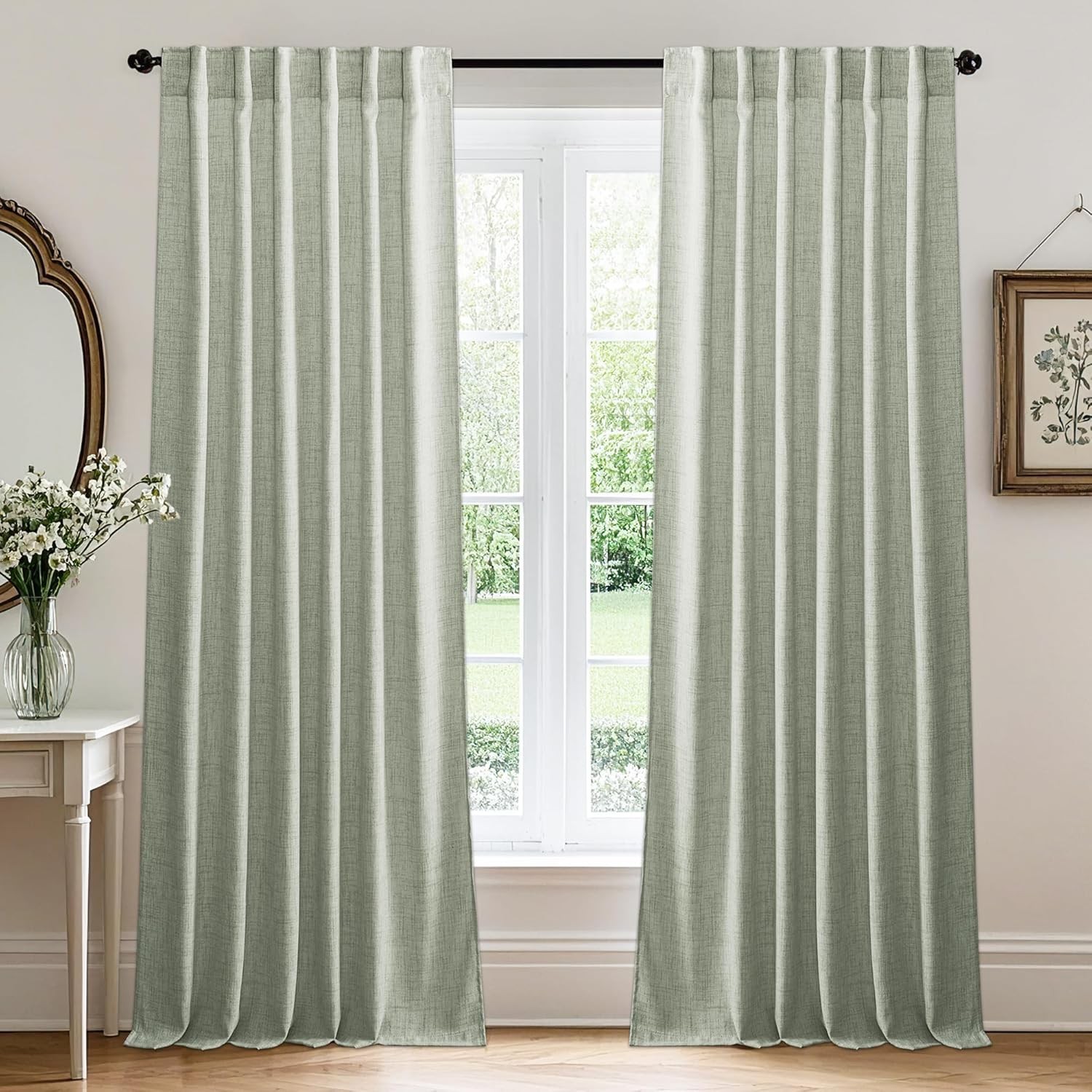 White Linen Texture Sheer Curtains Light Airy Panels for Bedroom Living Room Pat