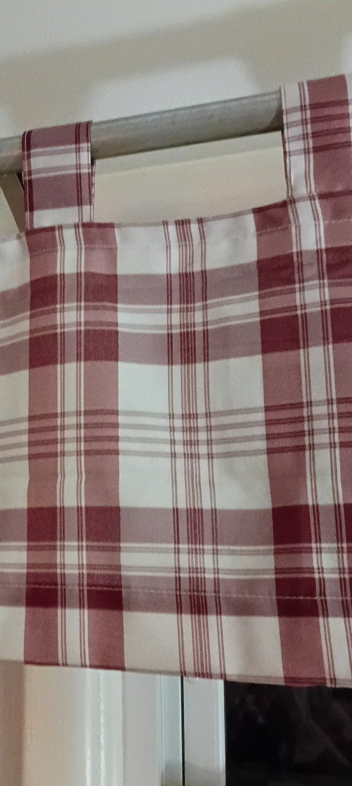 Curtains 3 Piece Valance Tier Set Red & White Farmhouse Plaid Country EUC Tabs