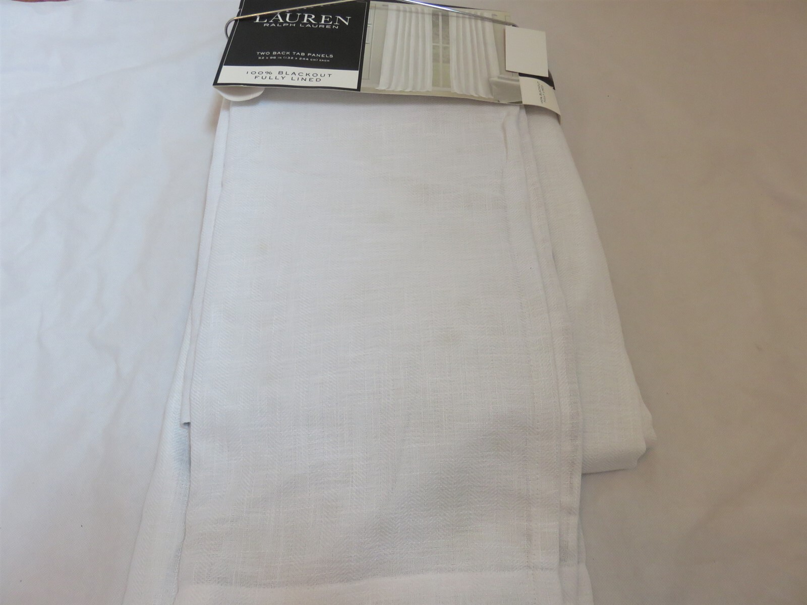 2 Ralph Lauren Linen Herringbone Blackout Panels Drapes Curtains 96L White