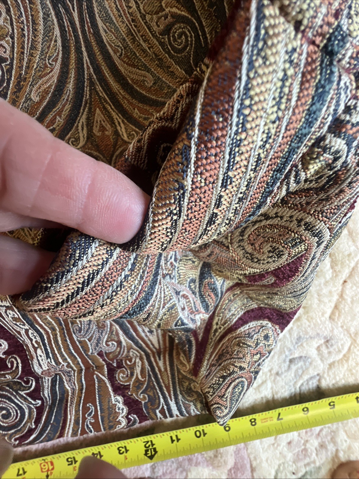 2 J. Queen Curtain Panels Maroon Blue Tan Paisley Swirls 85”x49” Lined Weighted