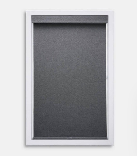 Grandekor Gray Blackout Roller Shade 35 x 72 in Solid Fabric, Modern Frame Mount