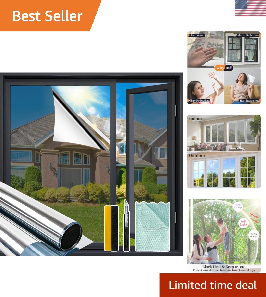 Reflective One Way Window Tint 17.5 x 78.7in – Easy Peel & Stick Installation