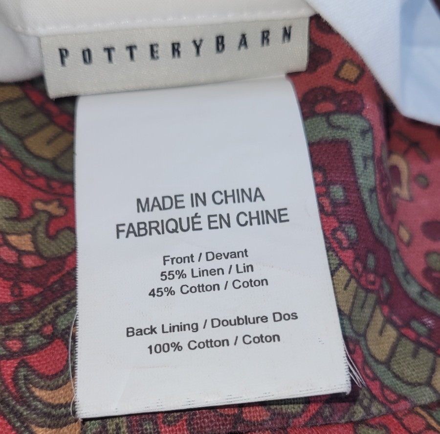 4 POTTERY BARN Panels Curtains Drapes Mira Paisley Red Green Linen Cotton 50×84