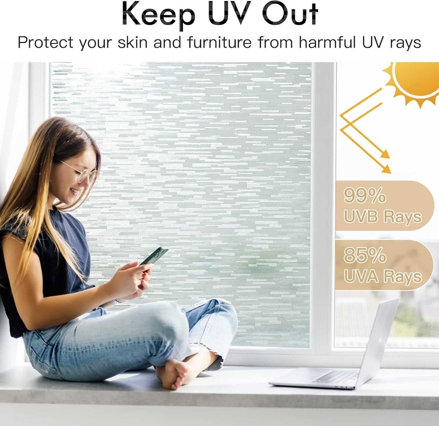 Window Privacy Film, Frosted Glass Film, Sun Blocking Static Cling for Bathro…