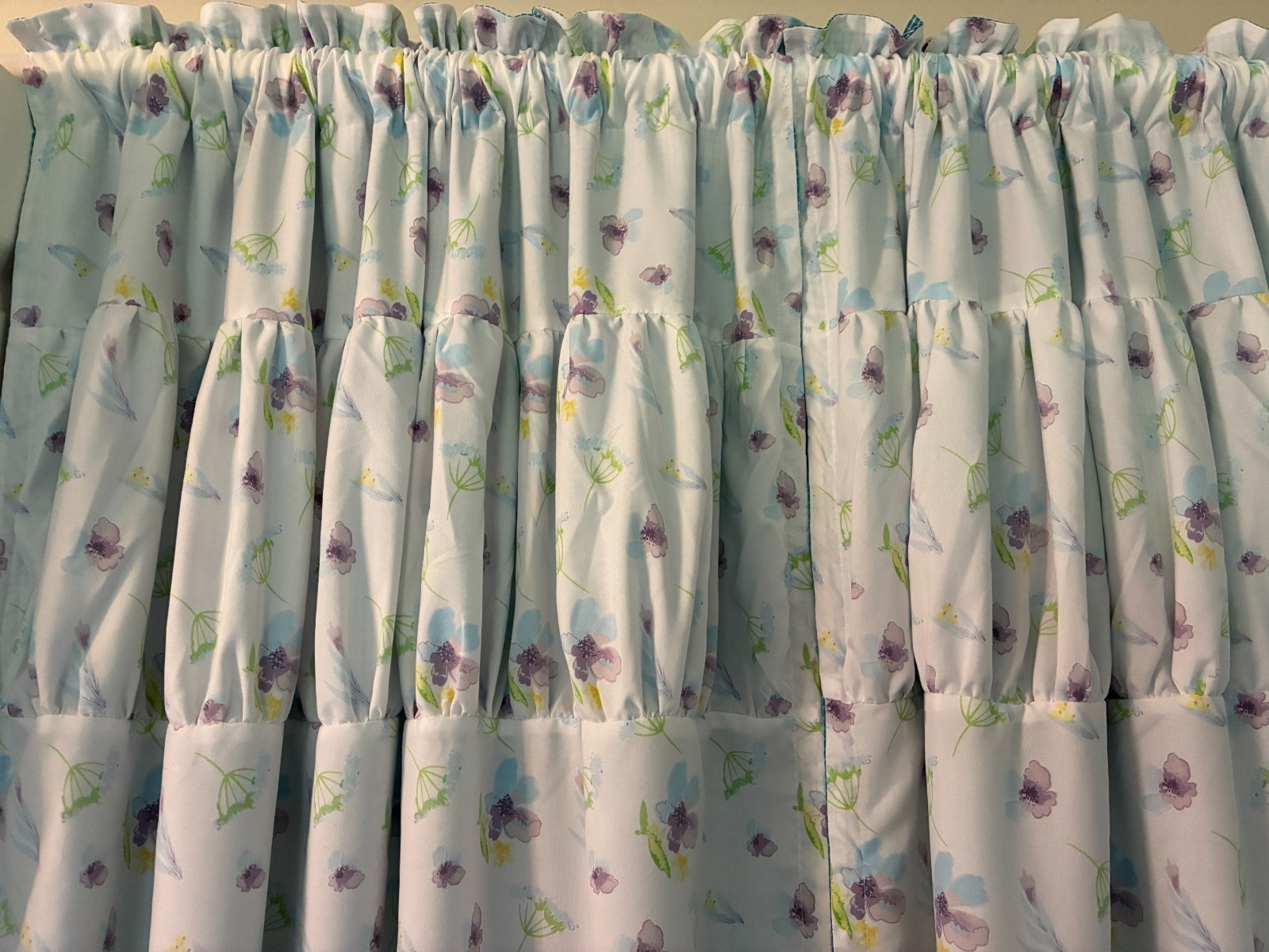 2 handmade curtain panels reversible (2 in 1) aqua blue plaid floral 37.5W x 85L
