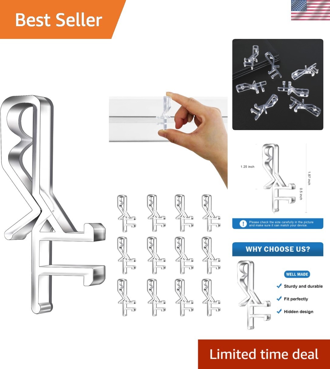 Waterproof 1-7/8” Hidden Valance Clips – Set of 12 for Elegant Indoor Spaces