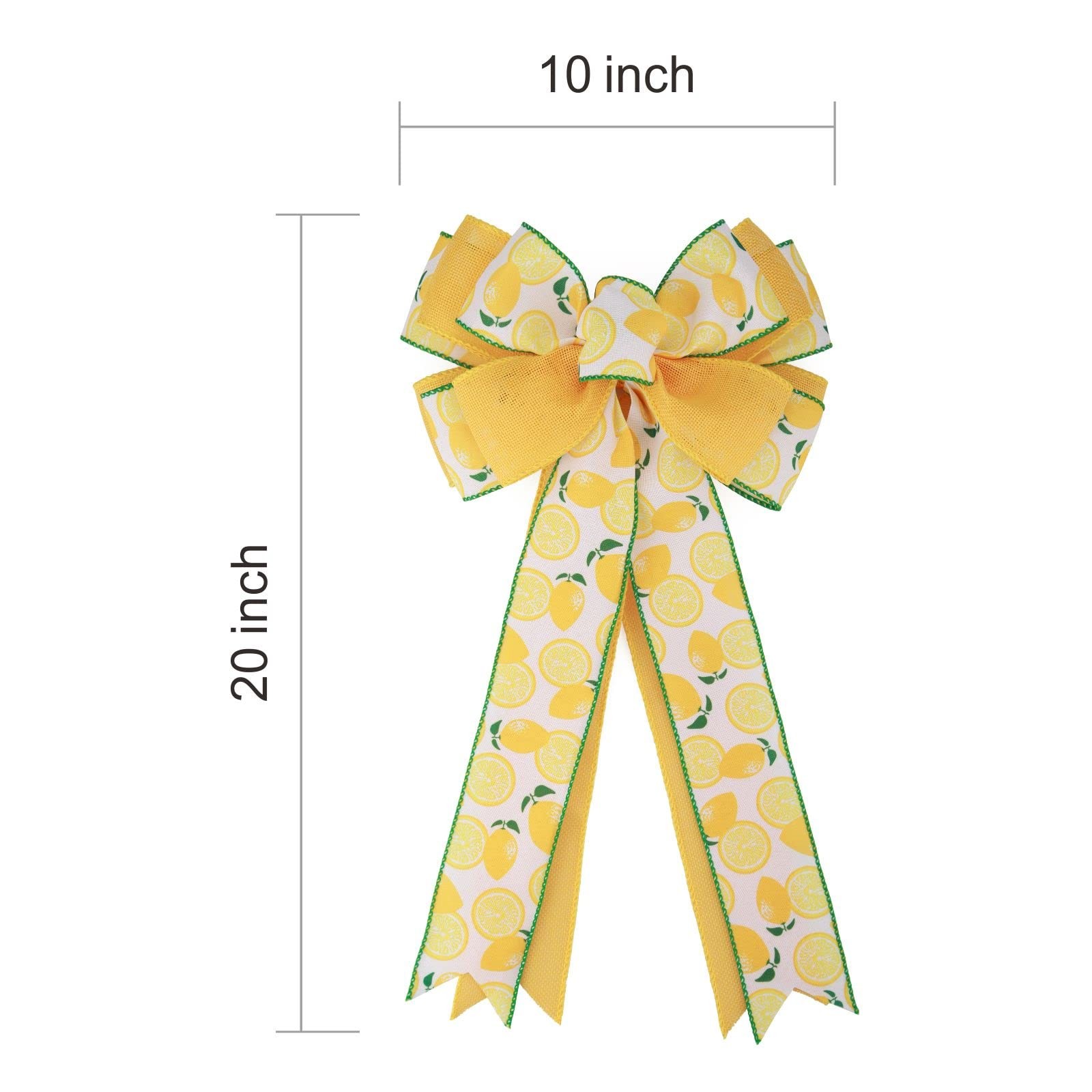 1 PCS Summer Lemon Fruit Wreath Bow Rustic Ribbon Ornaments 20×10 Inch