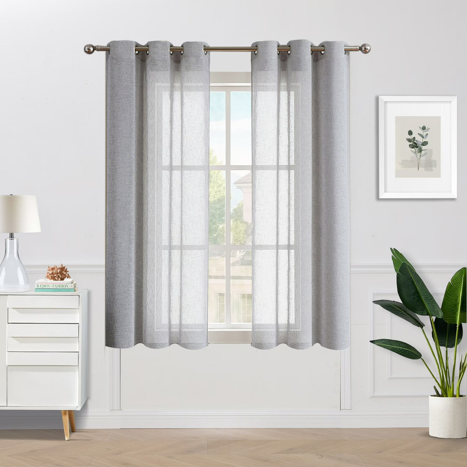 Fragrantex Gray Semi Sheer Curtains Gray 54 Inch Length – NEW