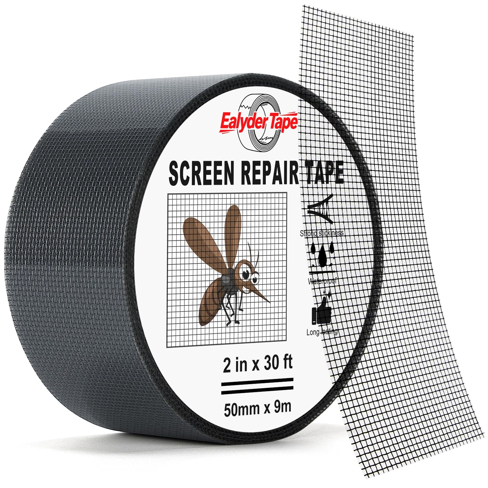 Ealyder Tape 2″ X 30 FT Black Window Screen Repair Black, X 30 FT,