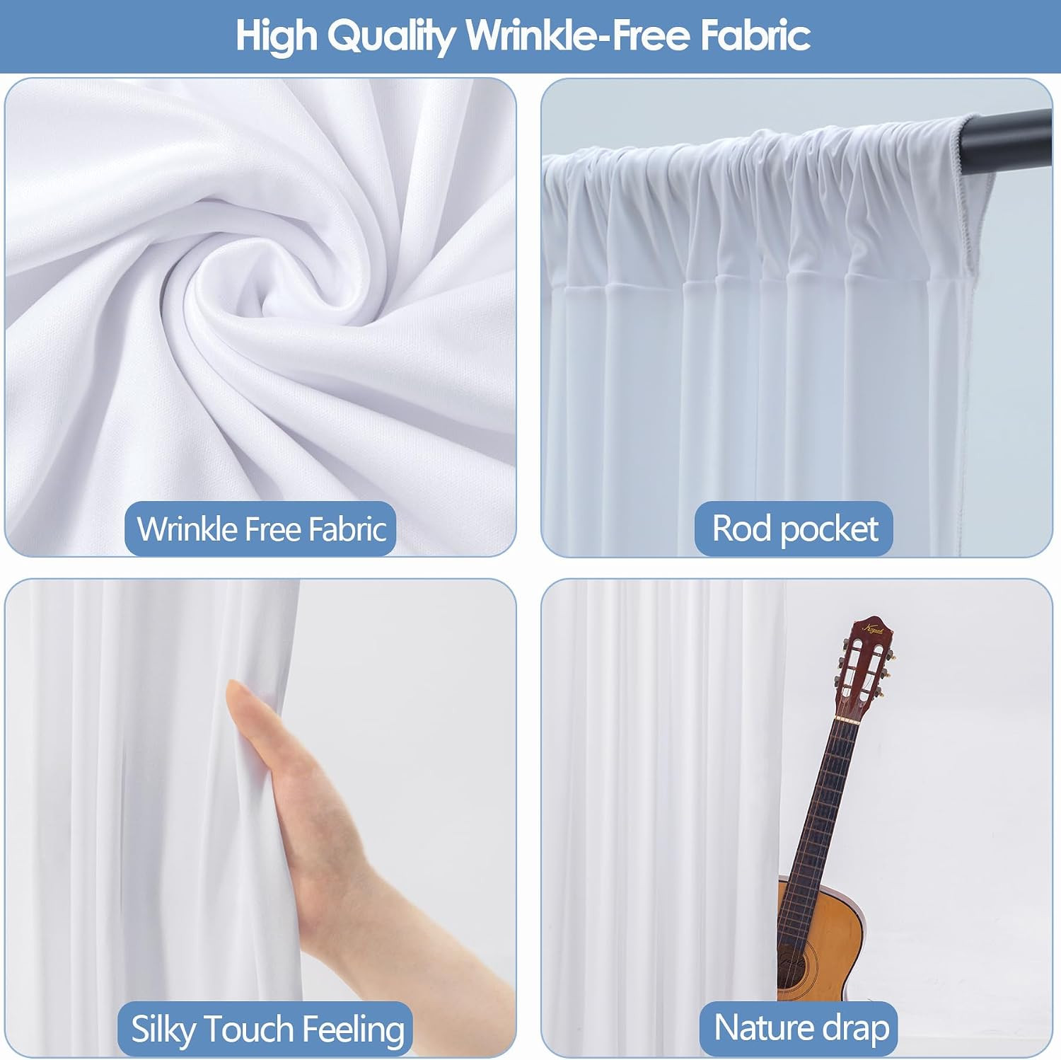 30X10Ft Wrinkle Free White Backdrop Curtain for Parties Soft Fabric Drapes Weddi