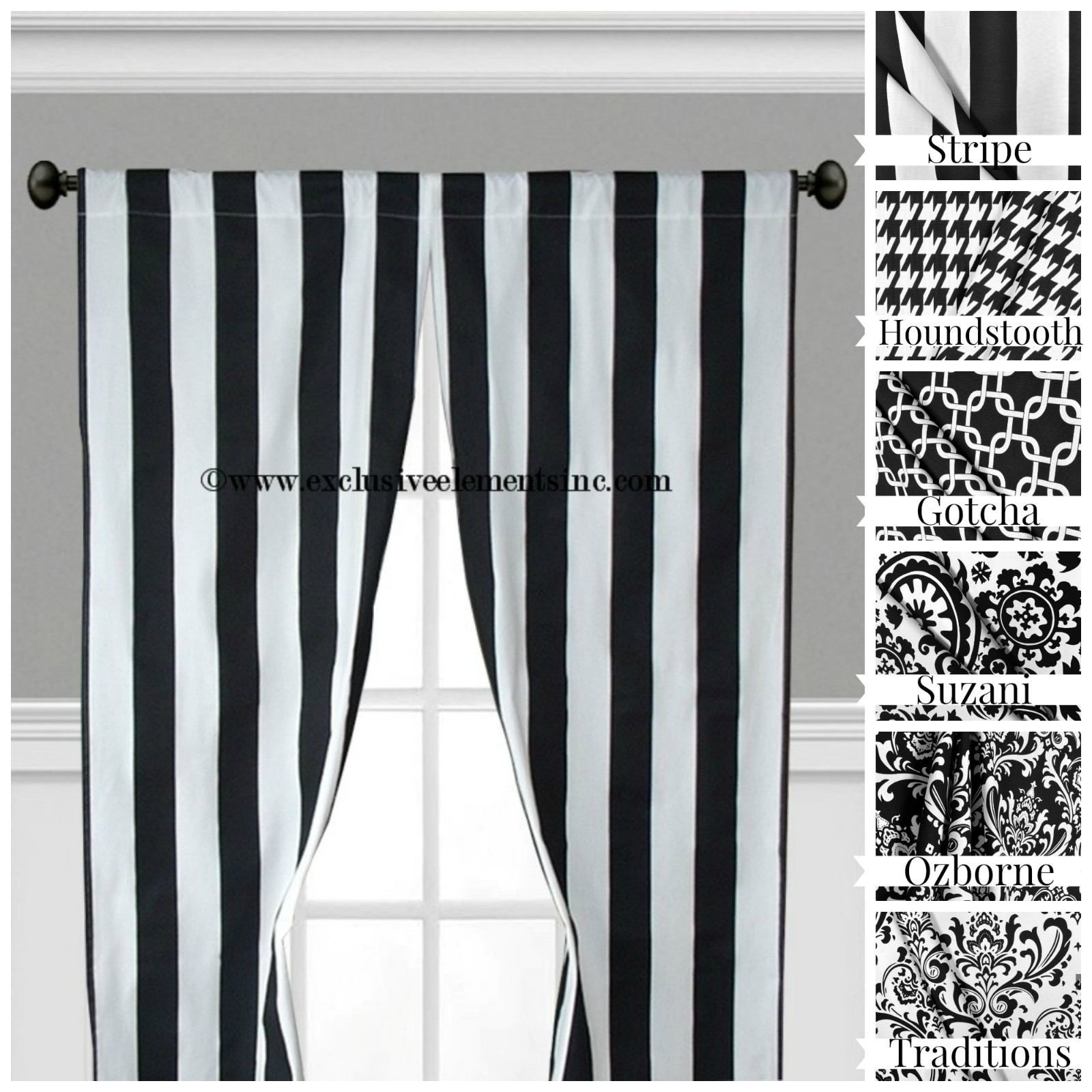 Black and White Curtain Panels Window Treatments Drapes Modern Curtains Decor