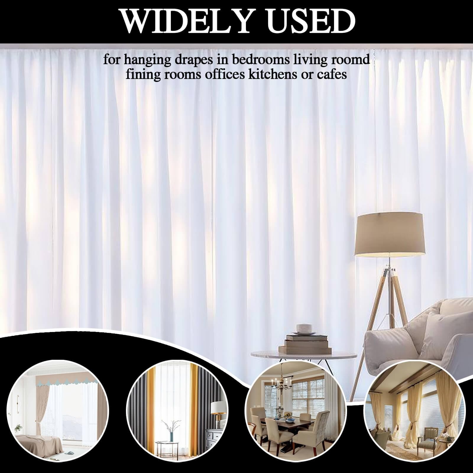 24PCS 3 White Openable Curtain Rings, Eyelet, Hinge Snap-Joint, Fits 2 Rod