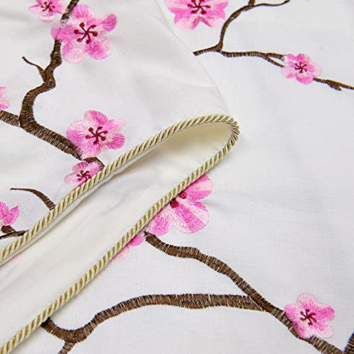 1 Piece Cherry Blossom Embroidery Valance Pink, 60″ x 19″, Scalloped Flower