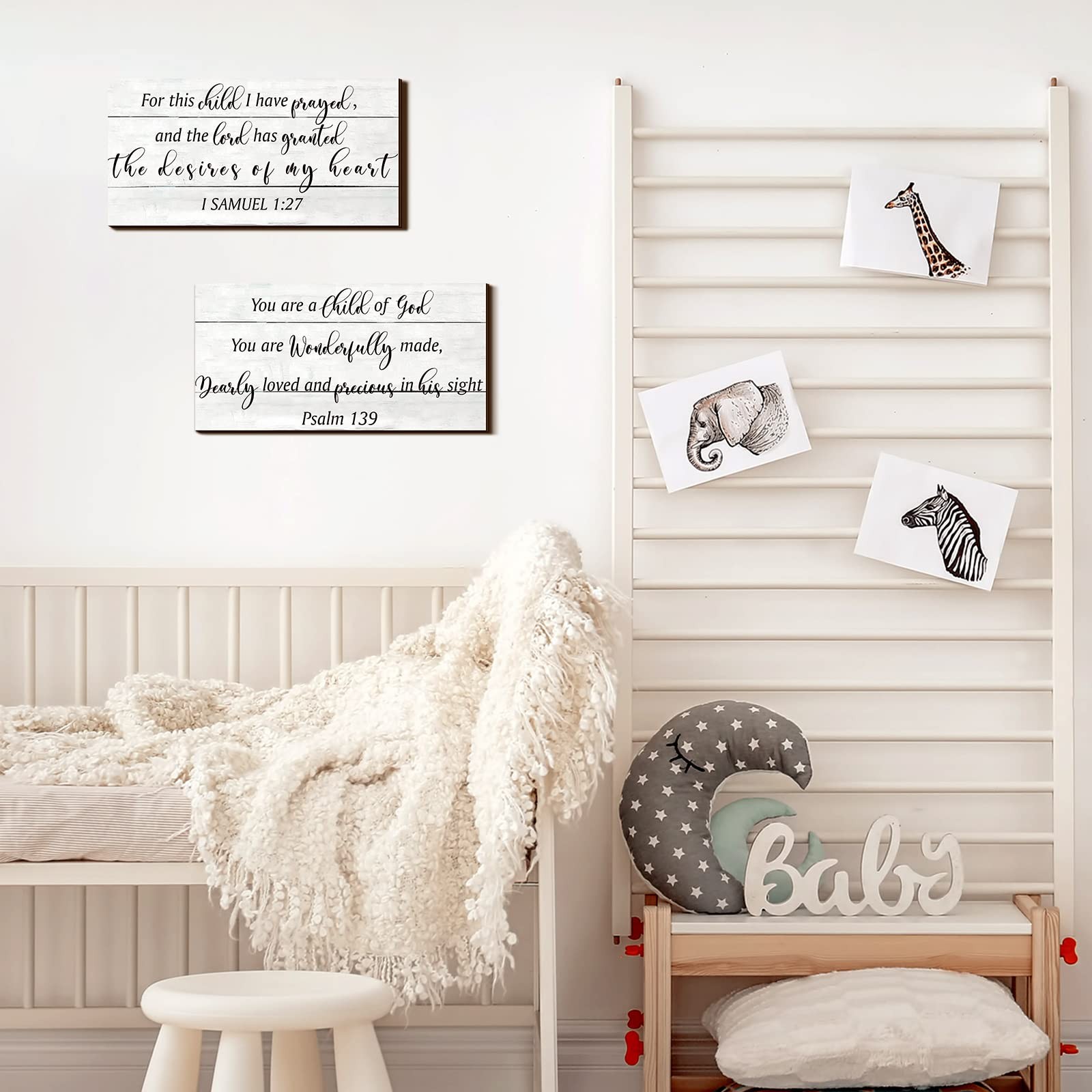Yookeer 2 Pcs Wood Nursery Wall Decor for Girls Boys 12 x 6 inches, black
