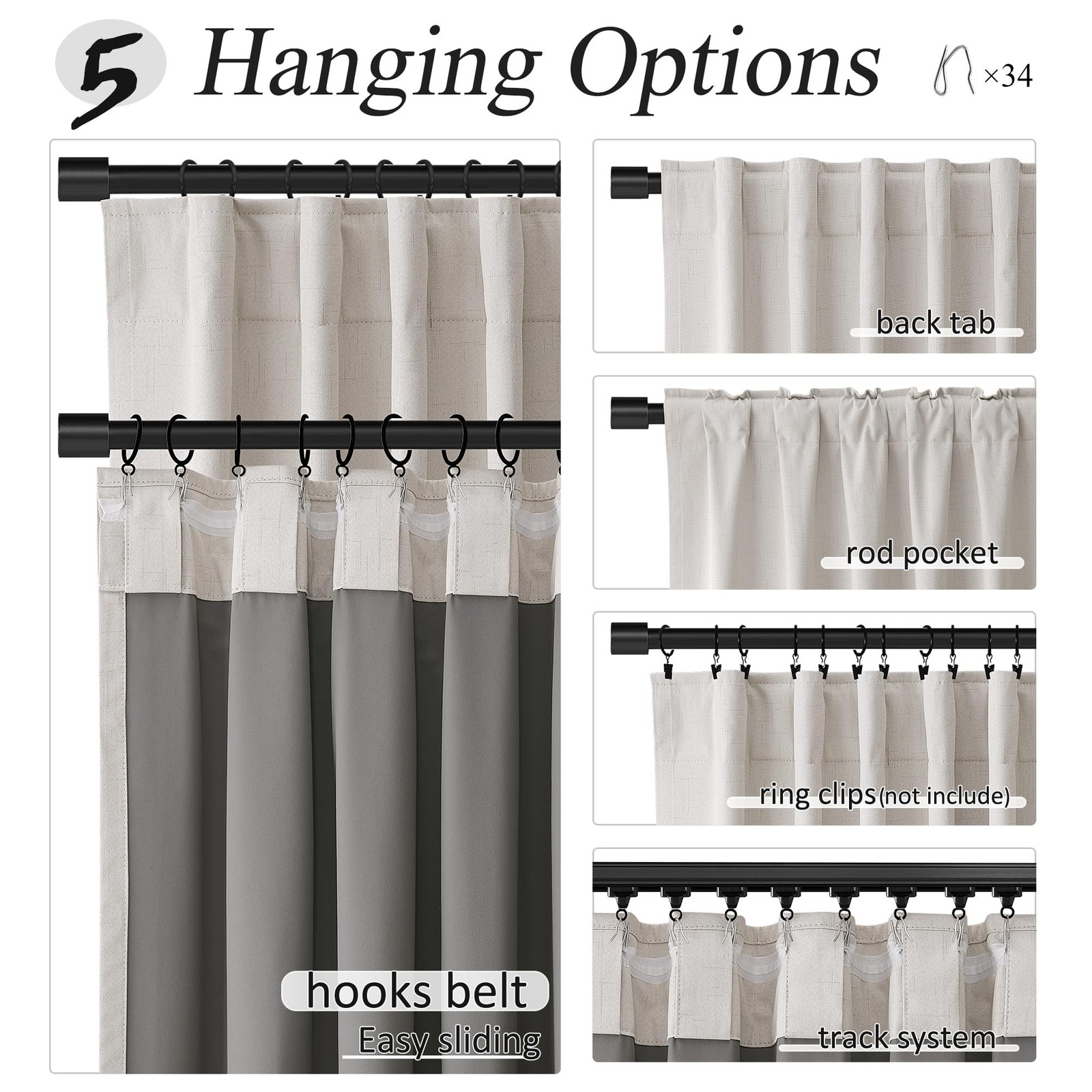 100% Blackout Curtains 72 Inches Long 2 Panels for Bedroom, Back Tab Pleated …