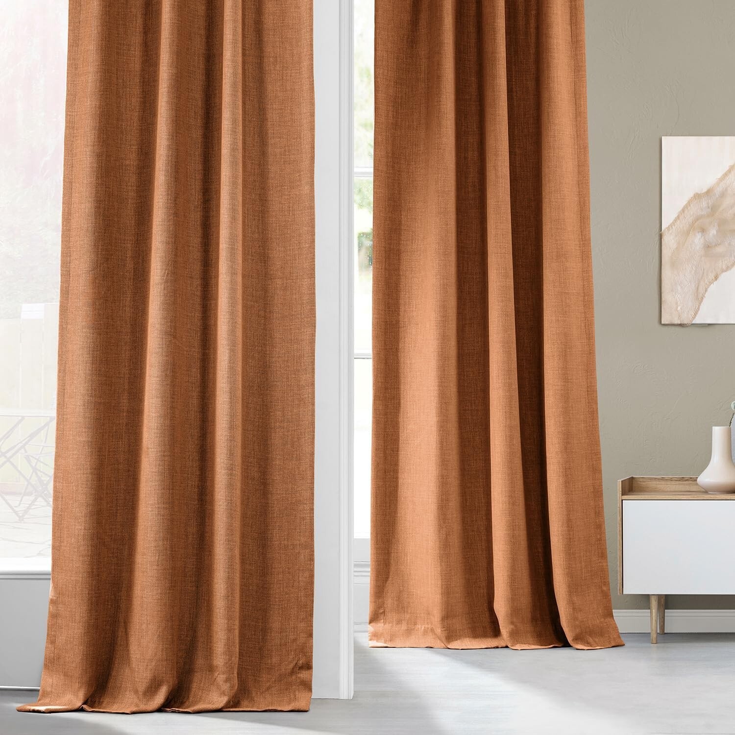 1 Panel Desert Orange 120″L x 50″W Linen Darkening Curtains For Living Room