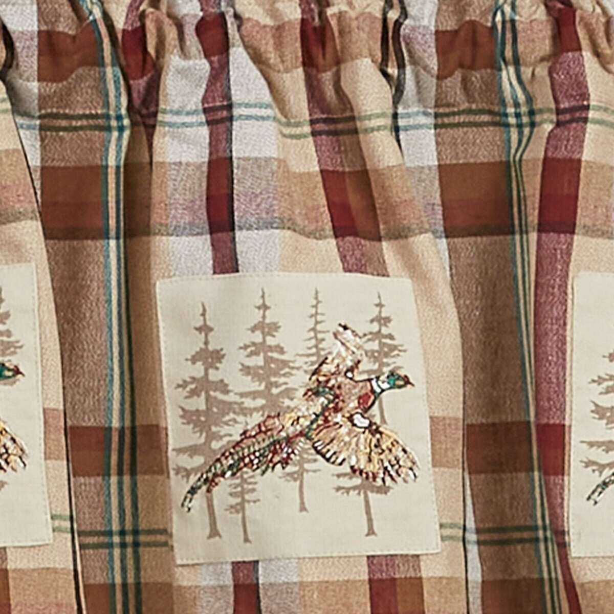 GAMEKEEPER PLAID LINED PHEASANT PATCH VALANCE, PARK DESIGNS, NEW IN PKG, 60X14