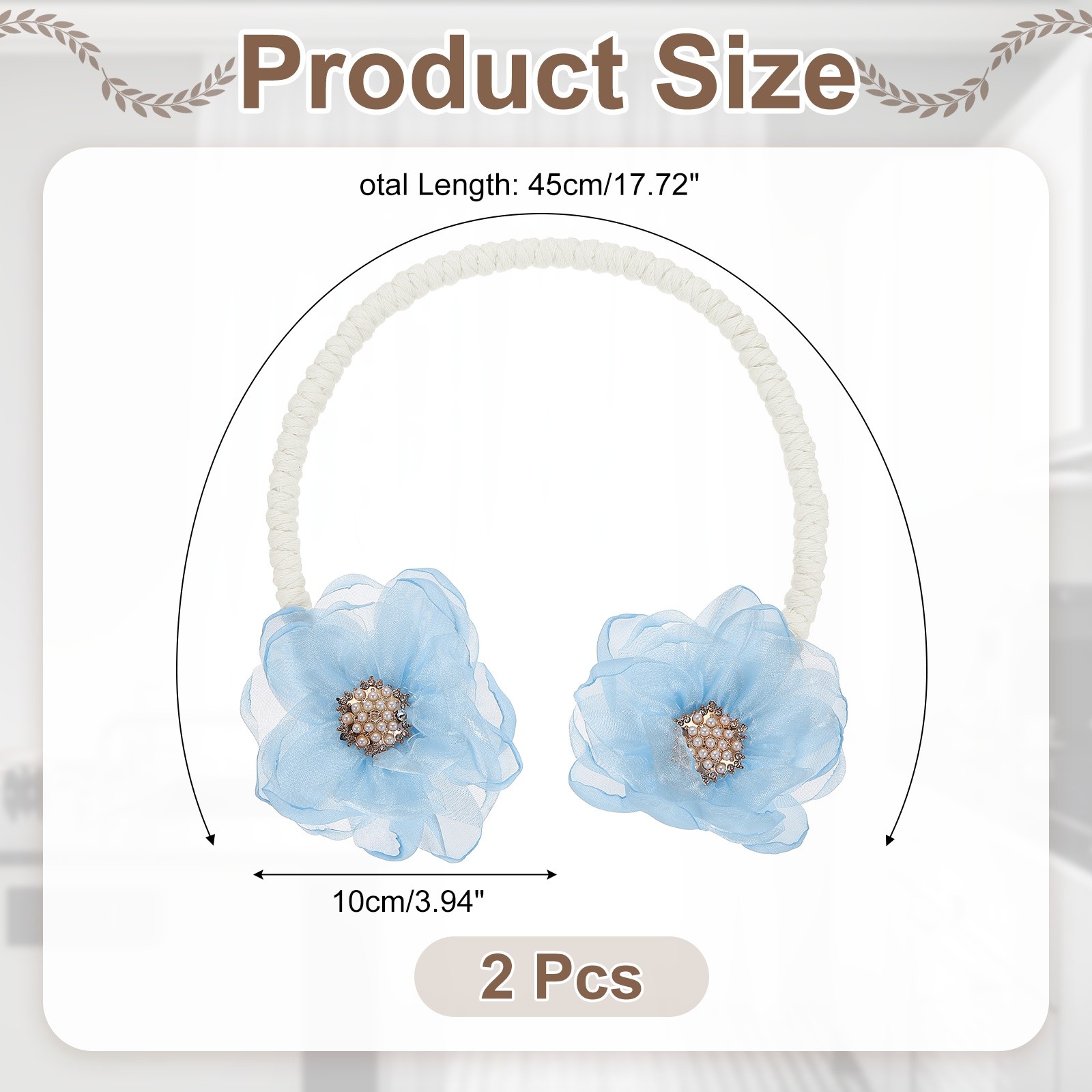2Pcs Flower Curtain Tiebacks, 2 Flower 45cm Twist Holdbacks Clip, Blue