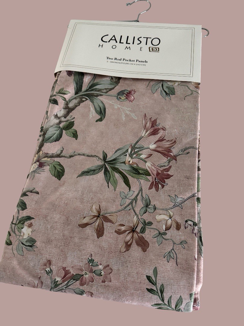 CALLISTO Window Curtains 2 Panels 38″ X 96″ Flowers Drapers Back Tab Blush Rose