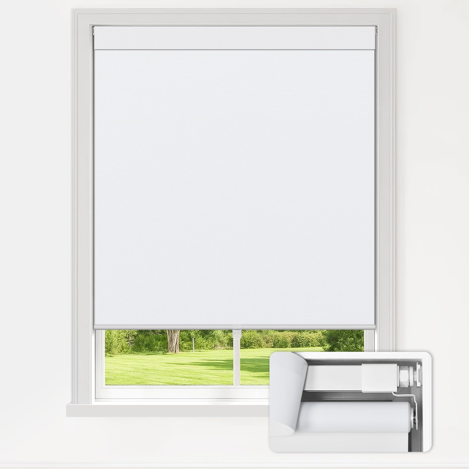 No Drill Blackout Roller Shades, 23″ W x 48″ H, White