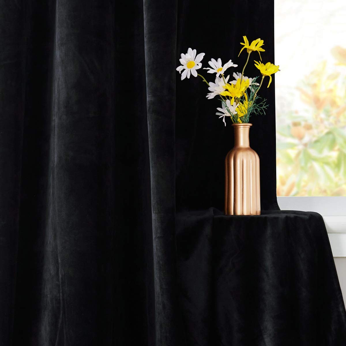 Blackout Black Velvet Curtains 96 Inches Theater Curtains Grommet Heat