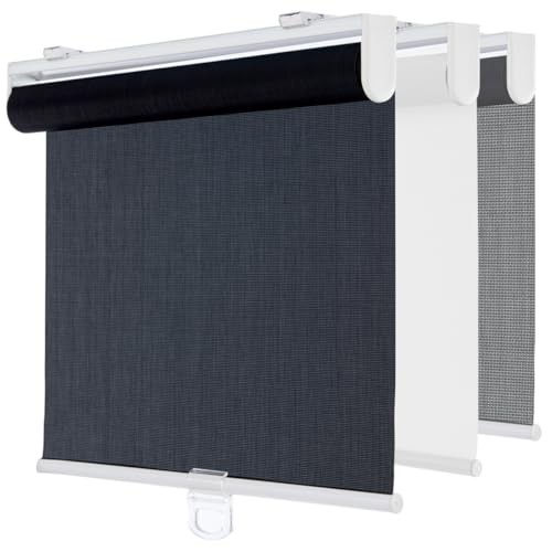 Cordless Roller Shades for Windows,Light Filtering Pull 55″W x 72″H Solar Black