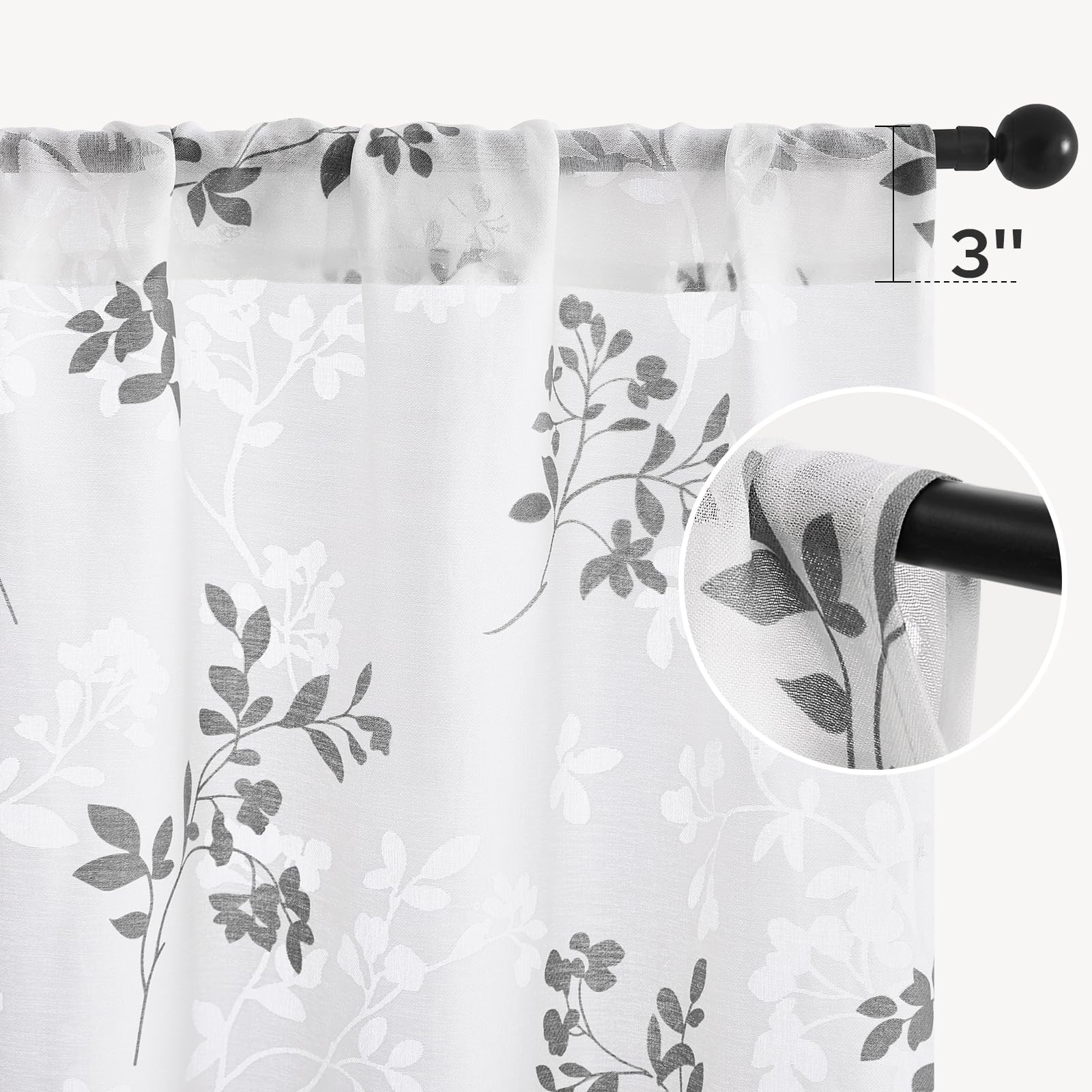 Kitchen Curtains 45 Inch Length Cafe Tier Drapes, Light Filtering Semi Sheer …
