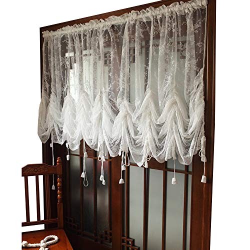 Lace Balloon Curtain White Adjustable Tie-Up Curtain 78″W x 59″L (Pack of 1)