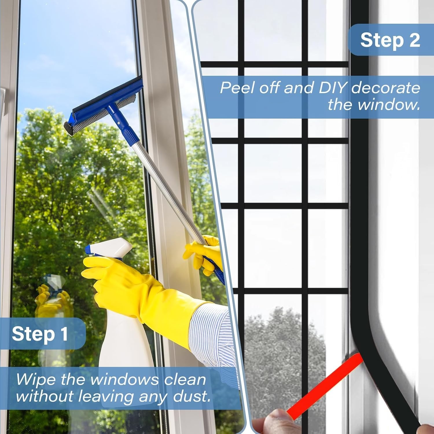 5 PCS Window Grid Kit PVC Black Peel and Stick DIY Window Grille Inserts