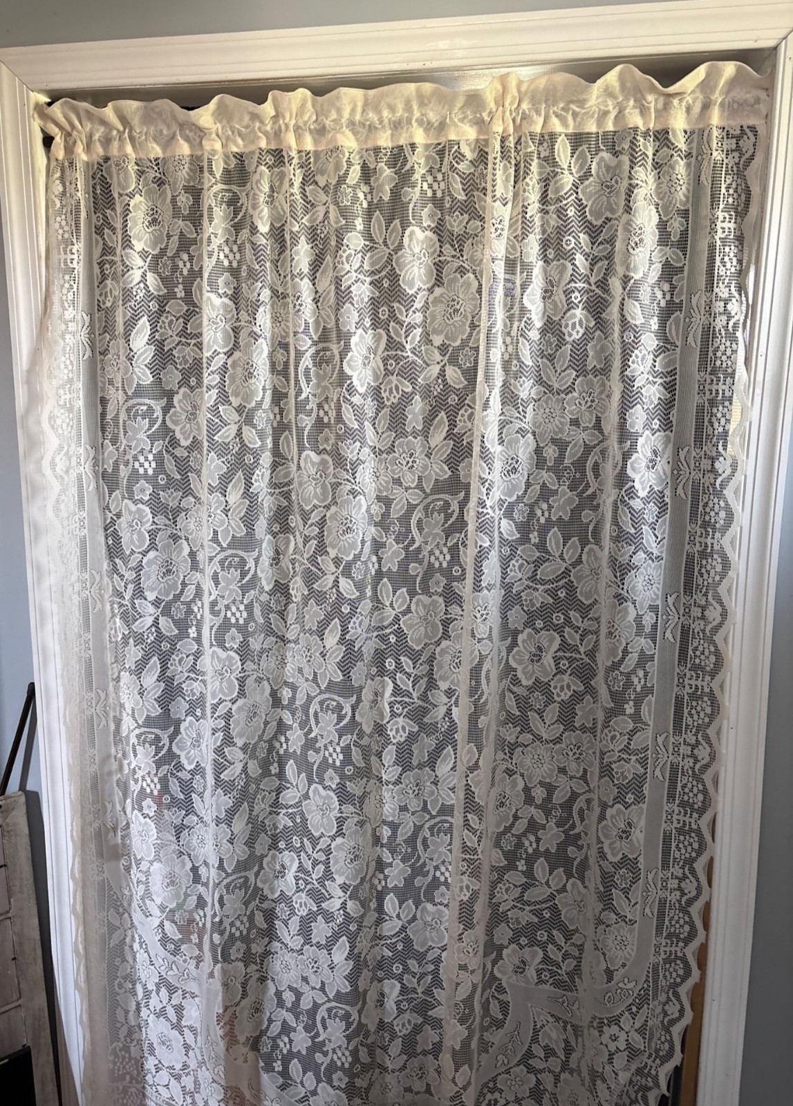 Cream Lace Curtain Panel 58″ W x 70″ L Floral Vintage Look Sheer Design
