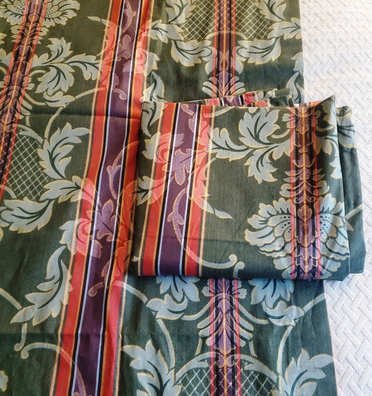 Rare Pair of Vintage Croscill Green Brocade Pattern Curtain Panels 86 x 42 – New