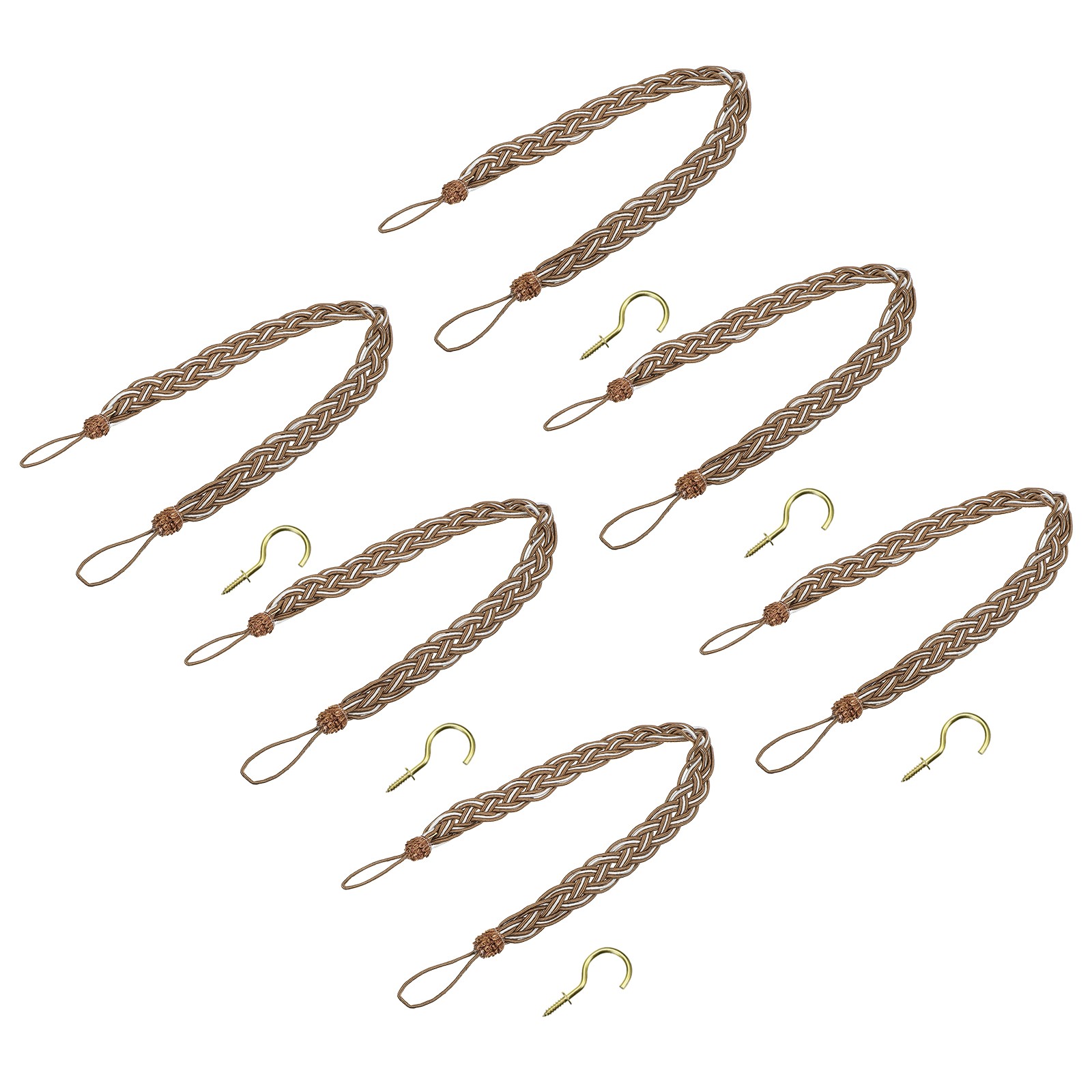 6Pcs 58cm/23″ Curtain Tiebacks Braided Drapery Holdback Holder, Khaki