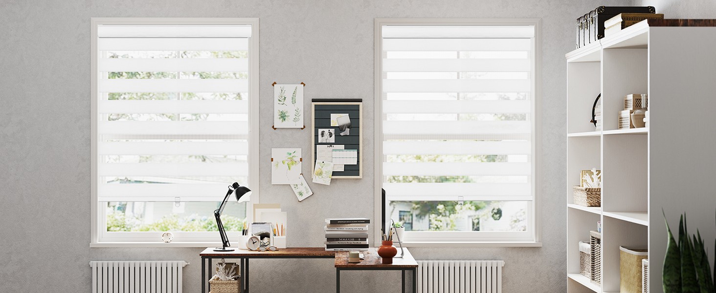 Cordless Zebra Blinds for Windows, 60% Shading Zebra Shades, Free-Stop French