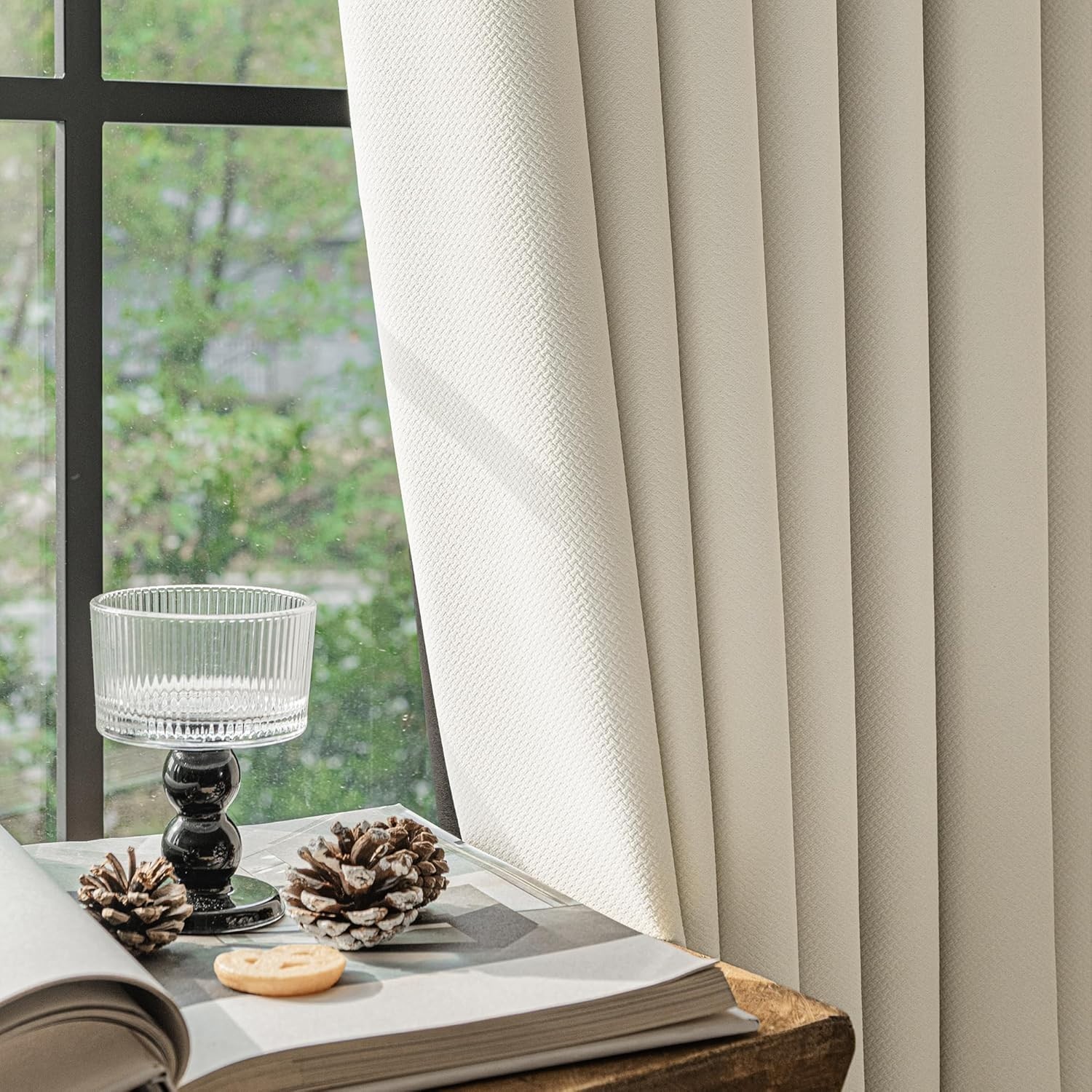 Art Deco Beige Blackout Curtains – Insulated Drapes for Bedroom and Living Room