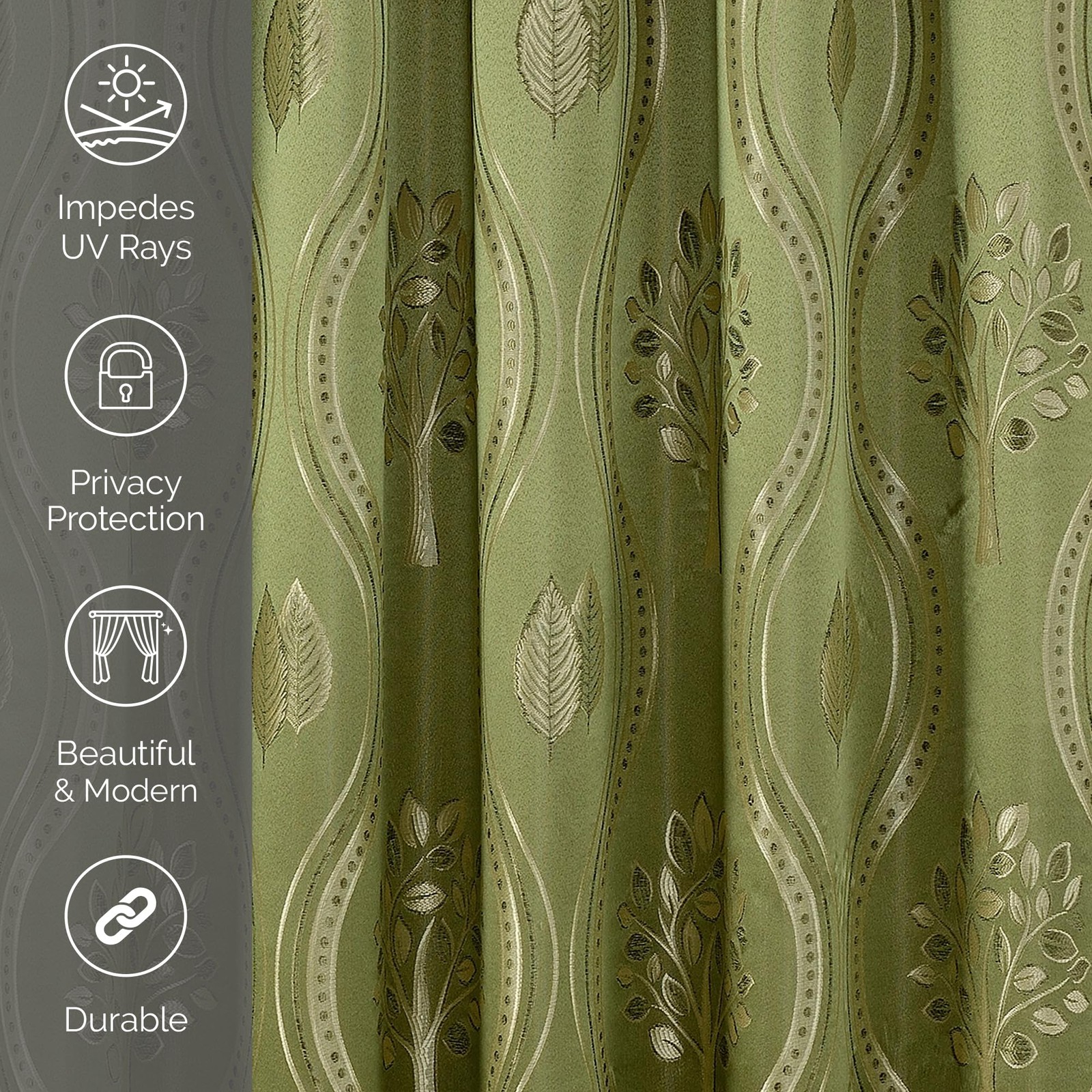 Aurora Jacquard Look Curtain Panel Set Attached Valance 54″ X 84 inch Set of 2
