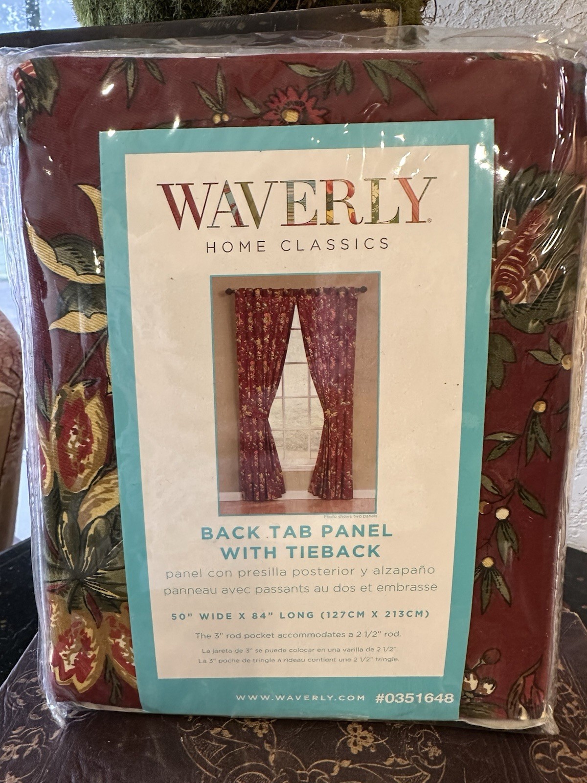 (1) NEW/NIP-Waverly-FELICITE/Crimson-Back Tab Panel-w/Tieback-50×84-Home Classic