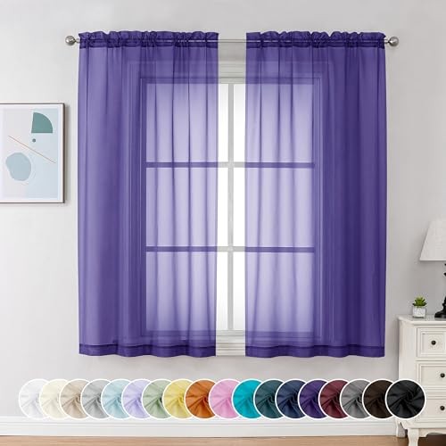 Sheer Curtains 63 Inch Length 2 Panels, Light 42″W x 63″L (Pack of 2) Purple